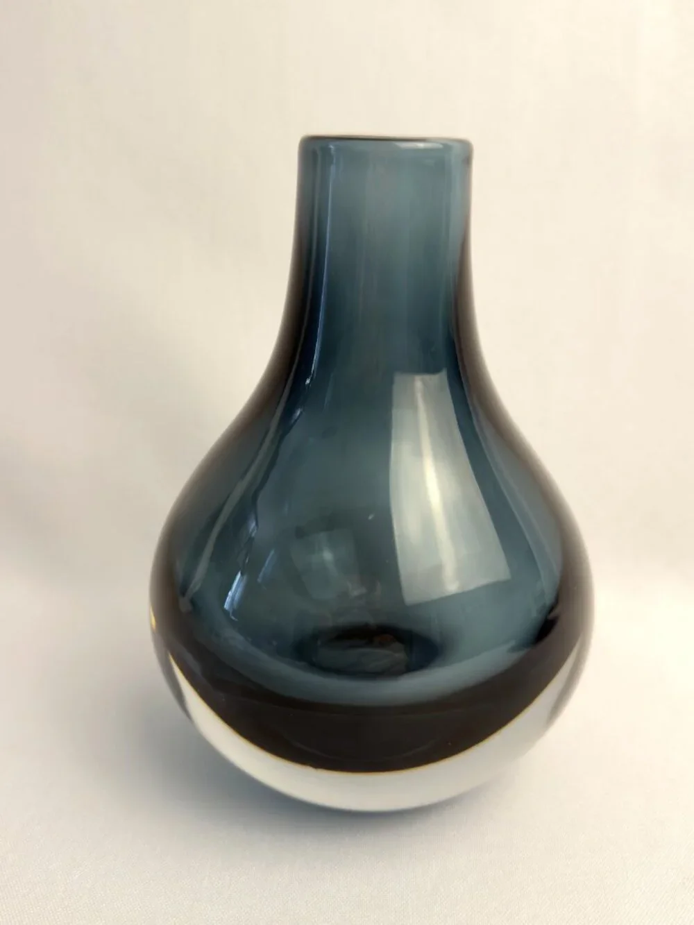 Krosno Poland Handblown Art Glass Vase Smokey Blue & Clear Sommerso Style 6